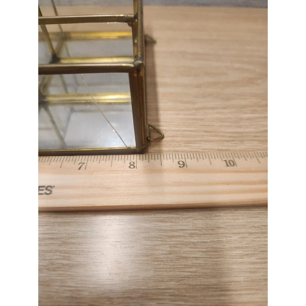 Vtg Brass Mirrored Glass Tabletop /Wall Mount Mini Curio Trinket Cabinet 8 1/4